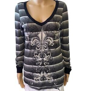 Daytrip USA Grunge Goth Women Y2K Studded Cross Wings Pastel Striped Shirt Sz XL